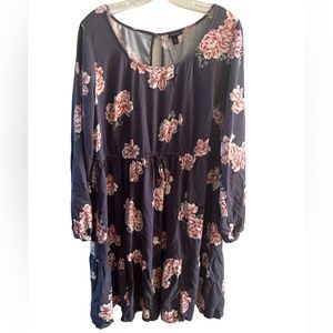 Torrid Flower Print Midi Dress Size 2 Stretch Long Sleeve Skater Flowy